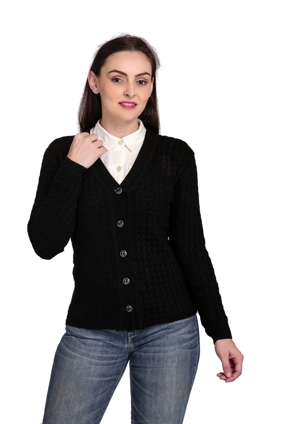 Shree Mark Women's Wool Round Neck Cardigan