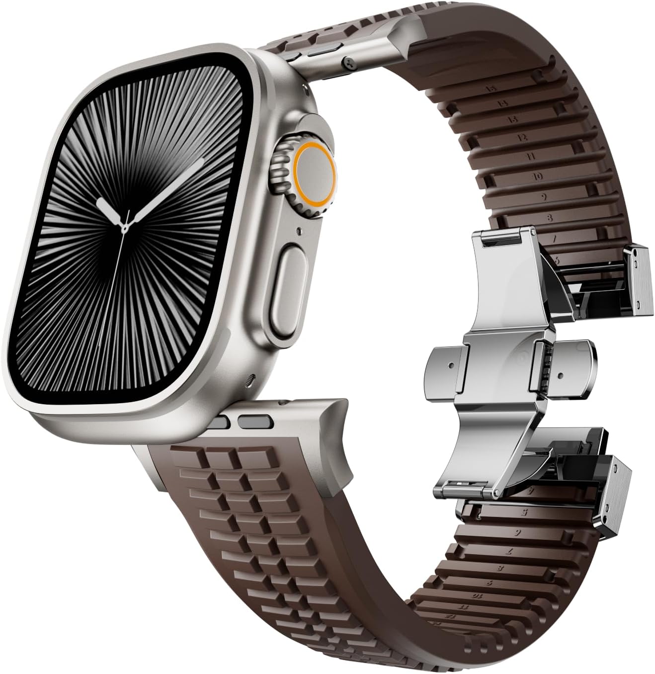 Luxury Silicone Straps Compatible with Apple Watch Ultra 2/1 Bands 49mm 46mm 45mm 44mm, Rugged Silicone Sport Replacement Band with Metal Connector for iWatch SE Series 10 9 8 7 6