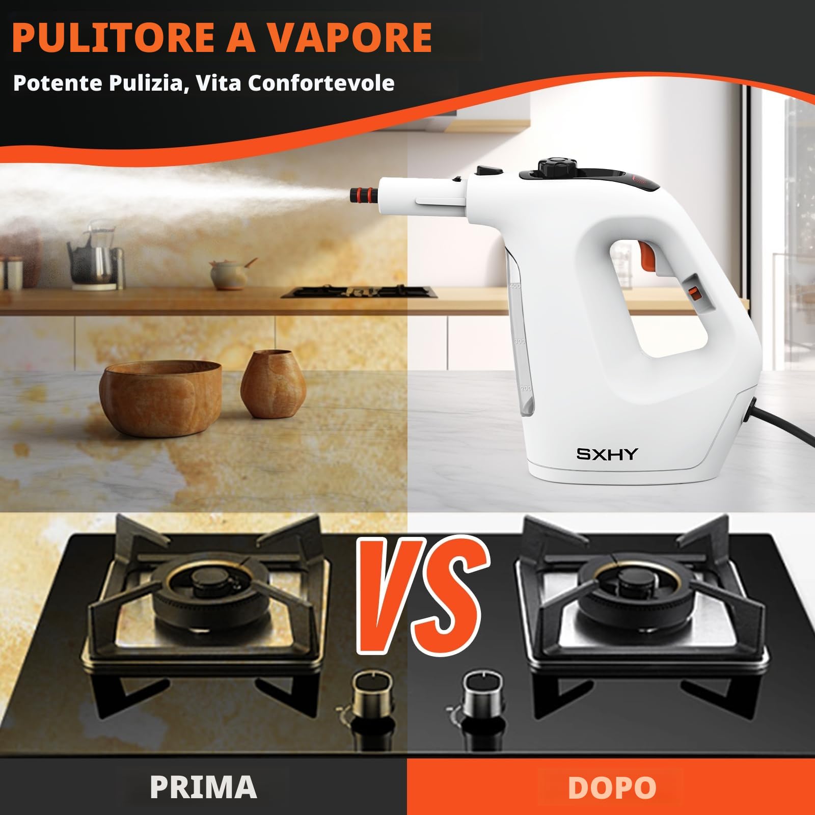 Pulitore a vapore portatile, pulitore a vapore portatile per la casa, multiuso, serbatoio dell'acqua trasparente, 11 pezzi, kit di accessori per divano, doccia, tappezzeria