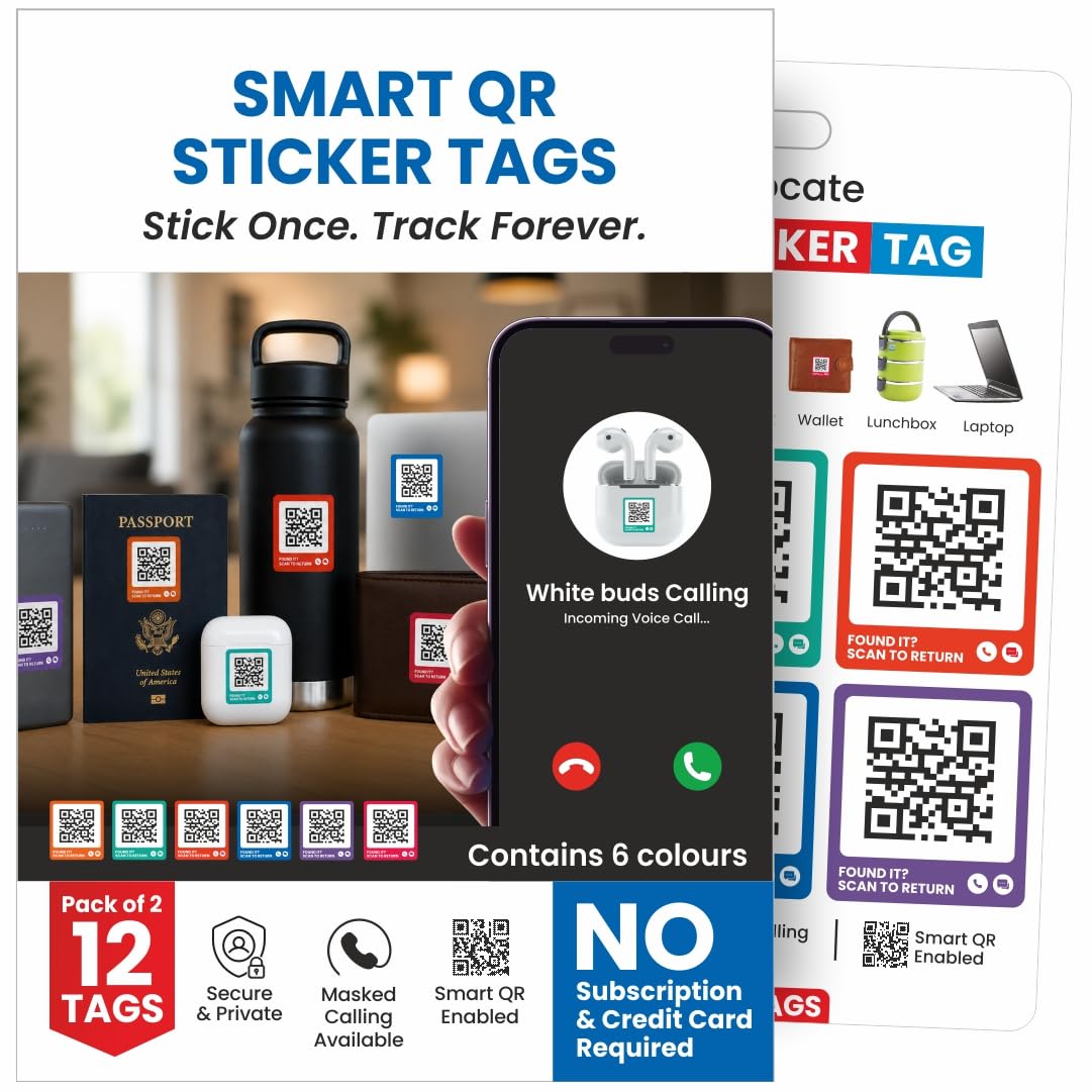 Smart Sticker TAG for Everyday Items Like Water Bottle, Helmet, Headphones, Passport, Laptop, Luggage | Contact Owner Privately | Real-time scan alerts | Works with Android & iOS-Pack of 12-image-45