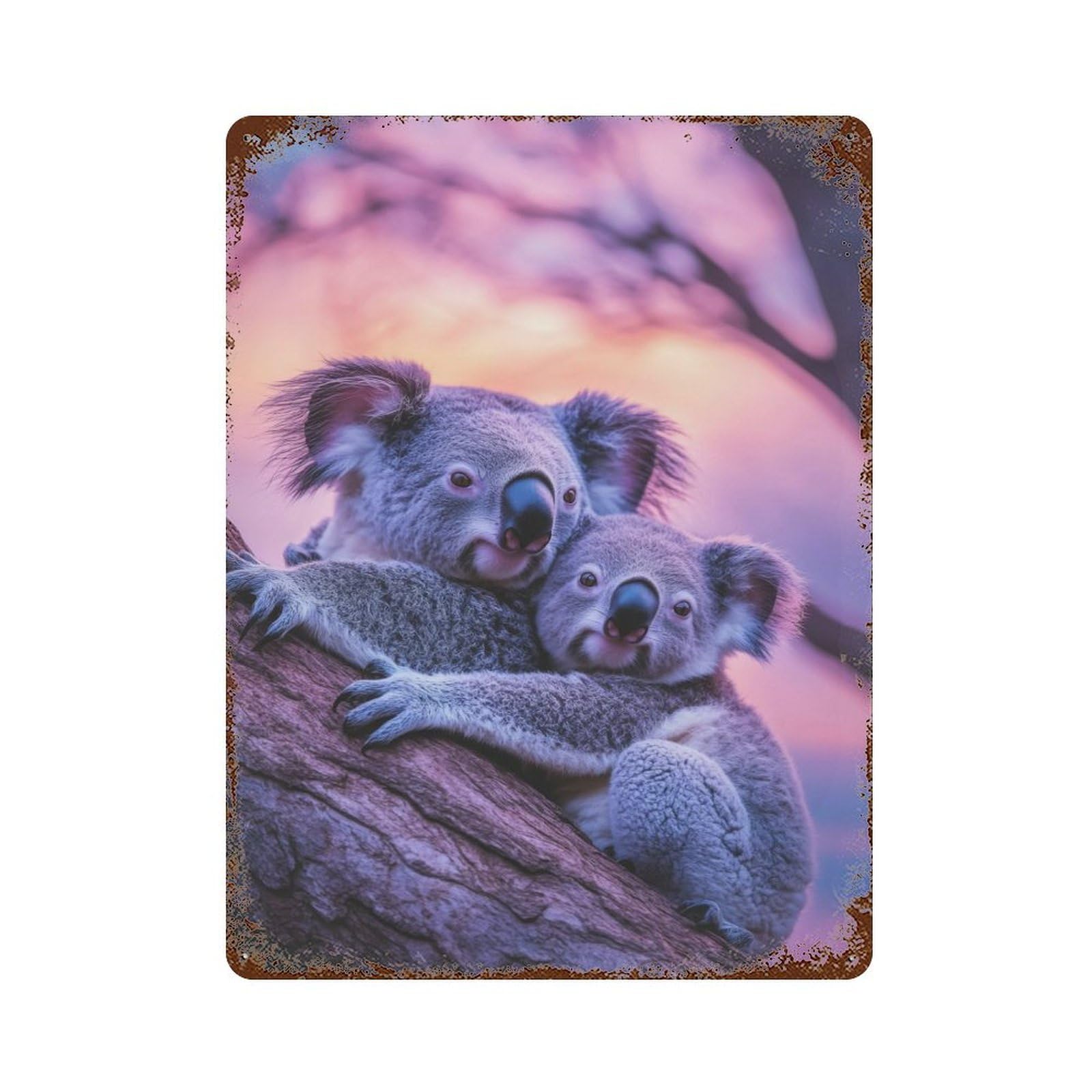 Koala Hug at Sunset Rustic Tin Plaque 15.7"x11.8", Ideal for Shed, Workshop And Garage Wall Decor