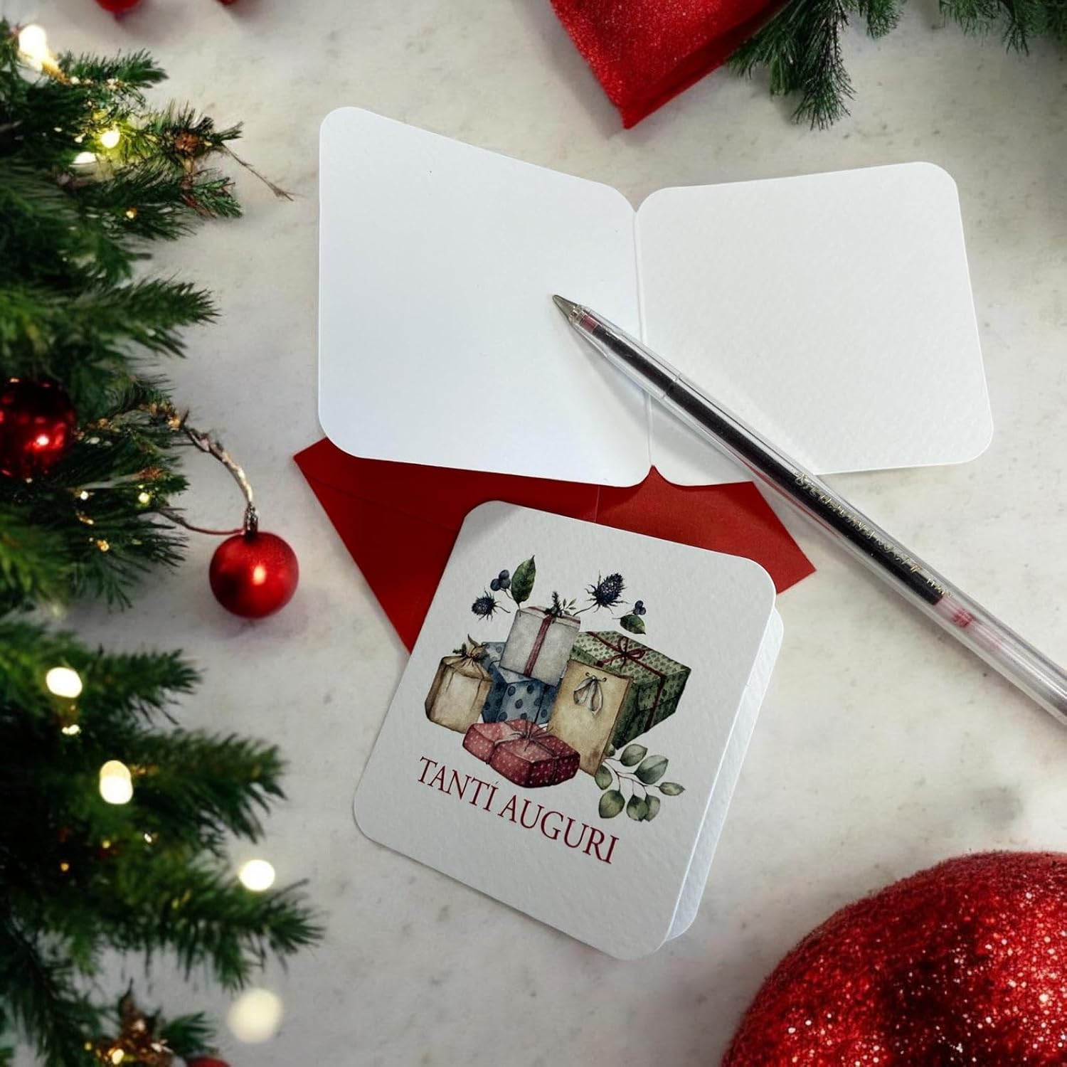 LINA OFFICINE GRAFICHE CREATIVE Pack of 12 Mini Christmas Greeting Cards with Red Envelopes, 8 x 8 cm