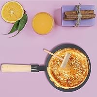 Vista 4 de 1 juego de sartén antiadherente para crepas con esparcidor de hierro fundido Dosa, sartén plana para panqueques con mango de madera para tortilla