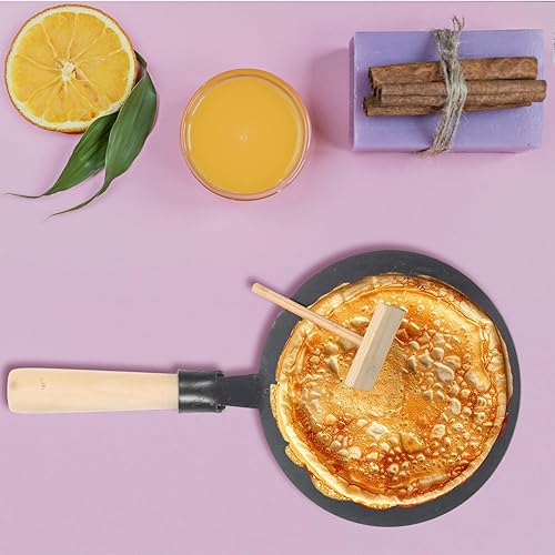 Miniatura 4 de 1 juego de sartén antiadherente para crepas con esparcidor de hierro fundido Dosa, sartén plana para panqueques con mango de madera para tortilla de