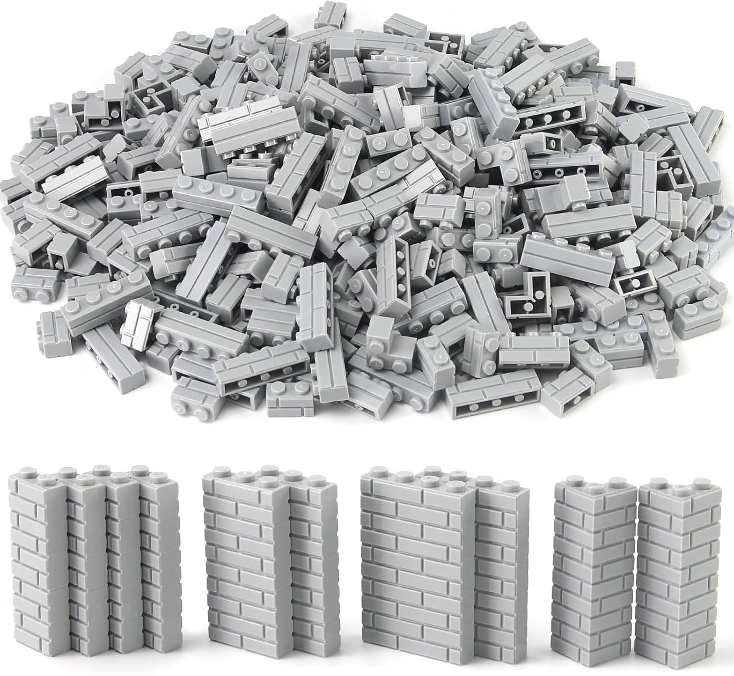 Feleph Masonry Bricks Set 450 Pcs Wall Building Accessories Diverse Creative Construction Bulk Parts and Pieces Classic Blocks Toy Compatible with Major Brands (Gray)