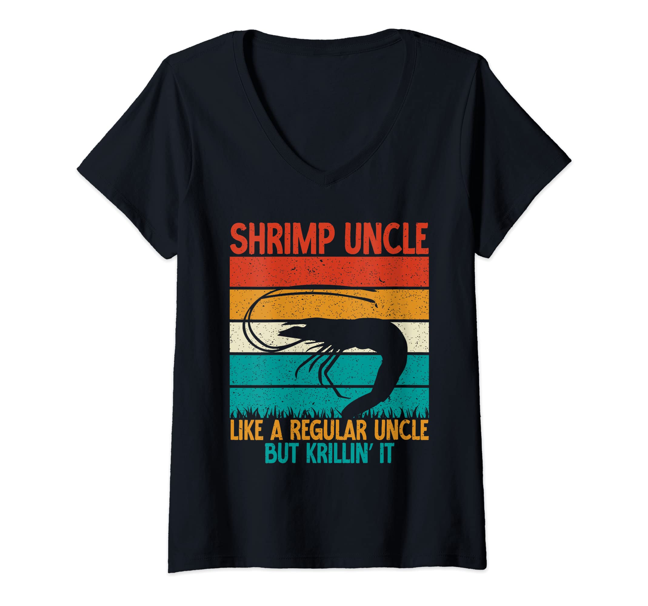 Womens Shrimp Uncle like a regular Uncle but krillin it Shrimp V-Neck T-Shirt