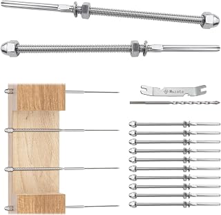 10Pack Cable Railing Kit Hand Swage Threaded Stud Tensioner for 1/8" Cable Overall Length 6" for 4x4 2x2 Wood Metal Post Deck Stair Cable Railing Hardware T316 Stainless Steel CR39 CA6