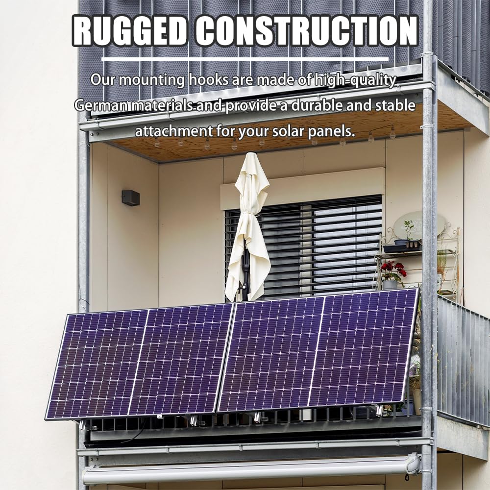 4 Pezzi Ganci per Pannelli Solari Supporto da Balcone per Pannello Solare Gancio per Pannello Solare in 304 Acciaio Inox Ganci per Pannello Fotovoltaico Cavo Metallico con Viti e Dadi