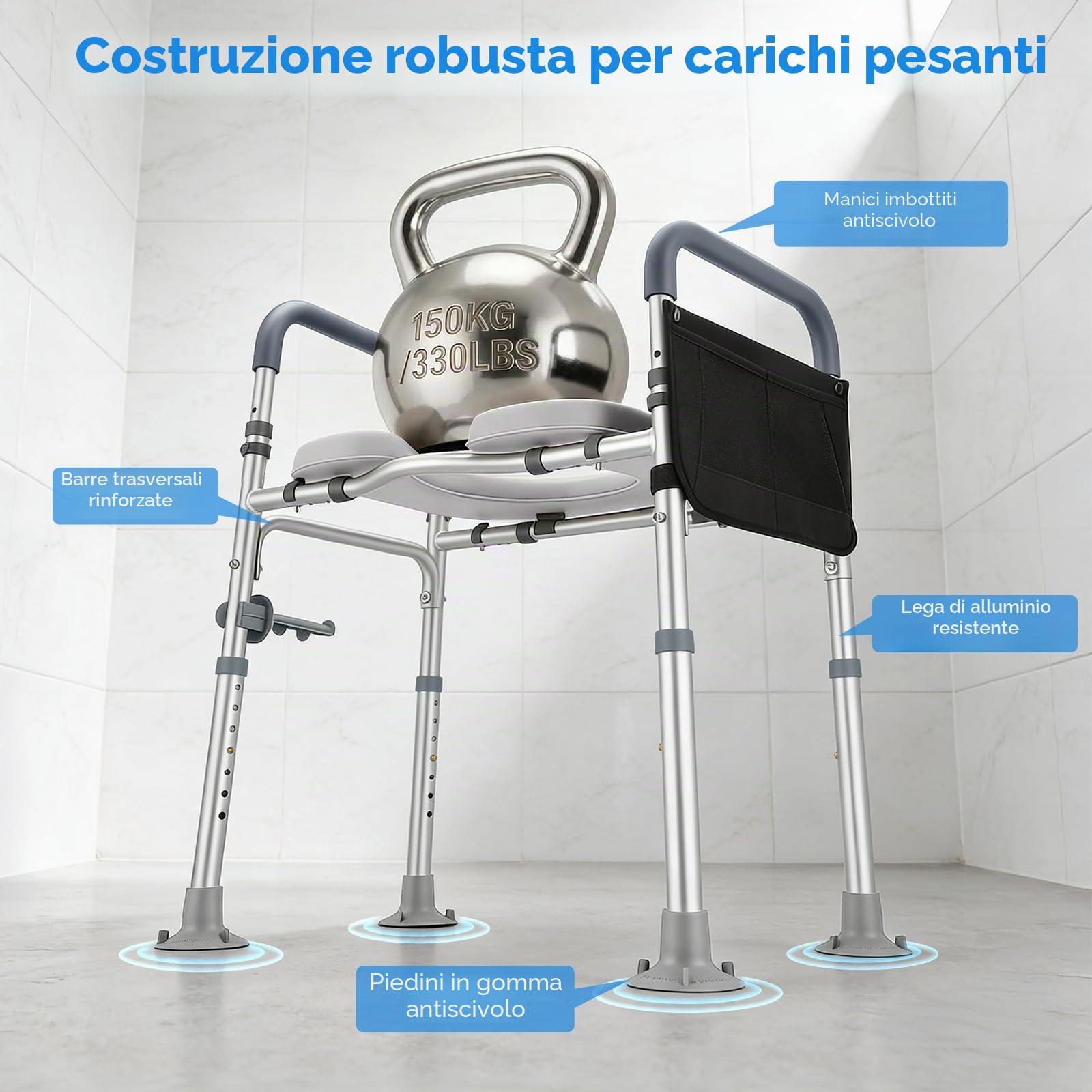 Alzatore per WC con Braccioli, Alzatore per Sedile del WC per Anziani con Altezza e Larghezza Regolabili, Sedile Rialzato per Anziani, Disabili, con Seduta Imbottita, Si Adatta a Qualsiasi WC