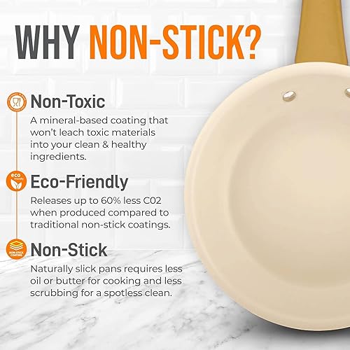 Miniatura 4 de NutriChef Sartén pequeña de 8 pulgadas, sartén antiadherente pequeña con mango de silicona recubierto de titanio dorado, revestimiento de cerámica,