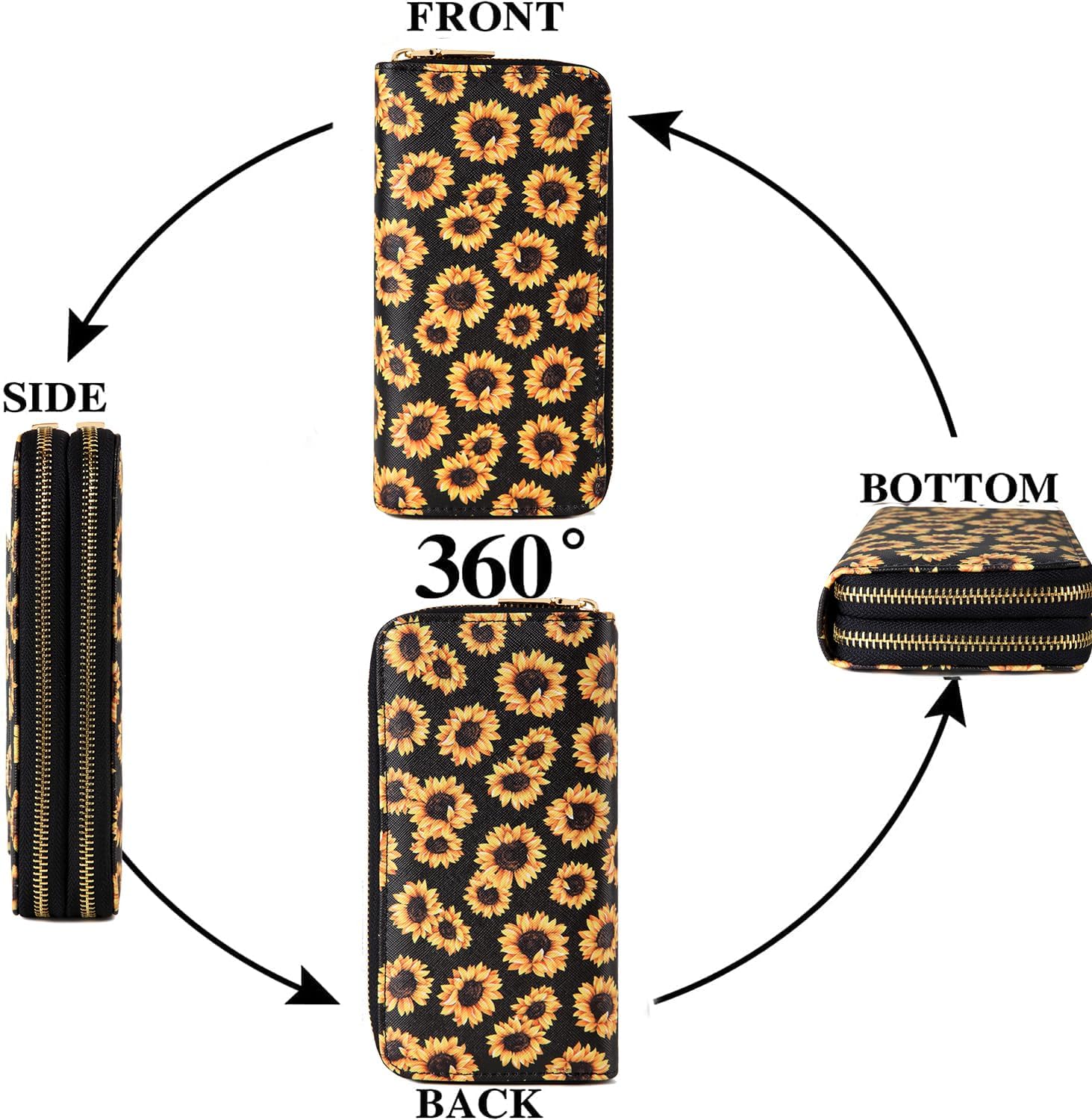 Sunflower Wallets for Women Large Capacity 2 Zipper Accessories Gifts Ladies Purse Credit Card Holder - Image 4