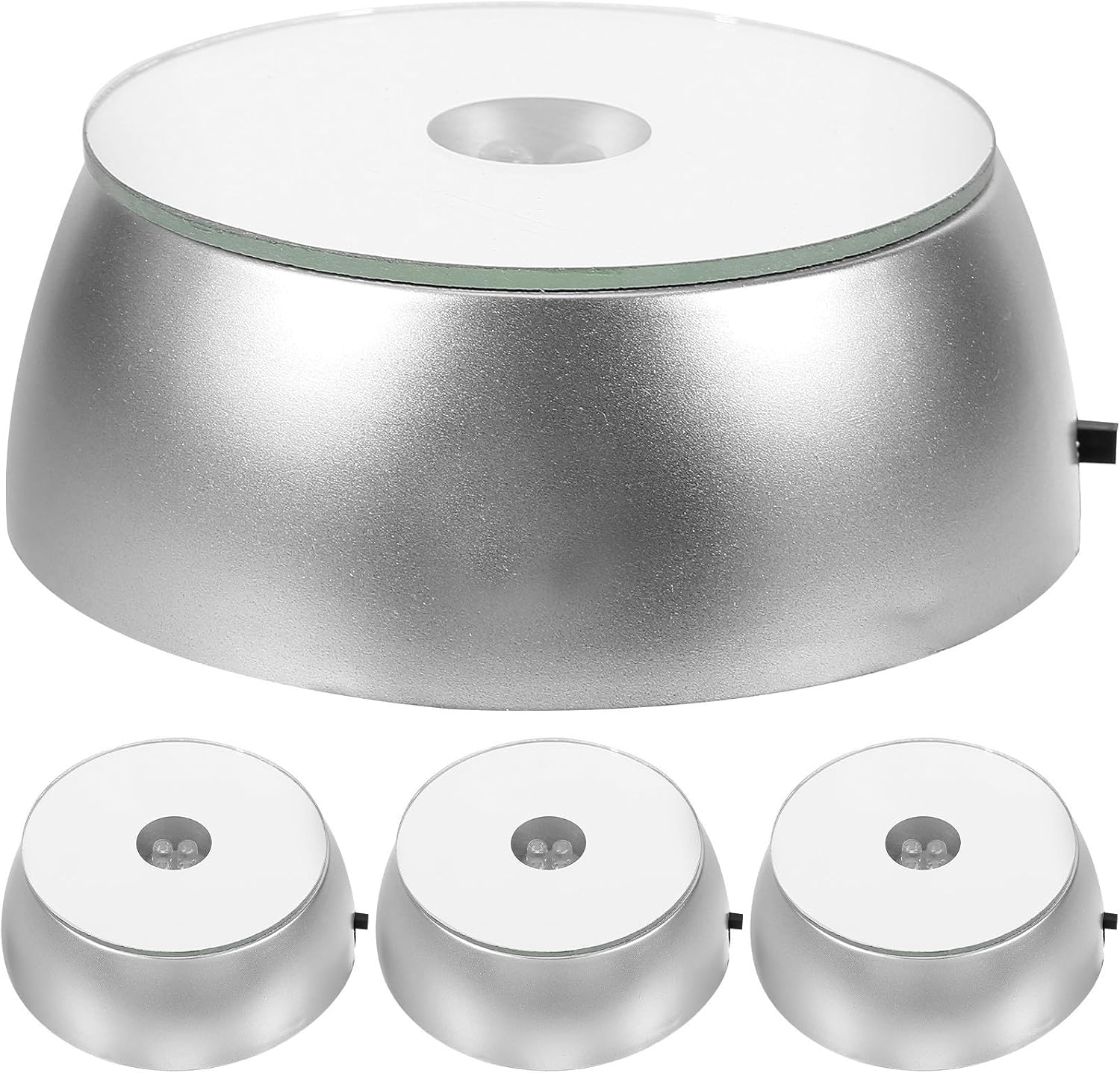 4pcs LED Display Stand Base round Silver Plastic Battery Powered