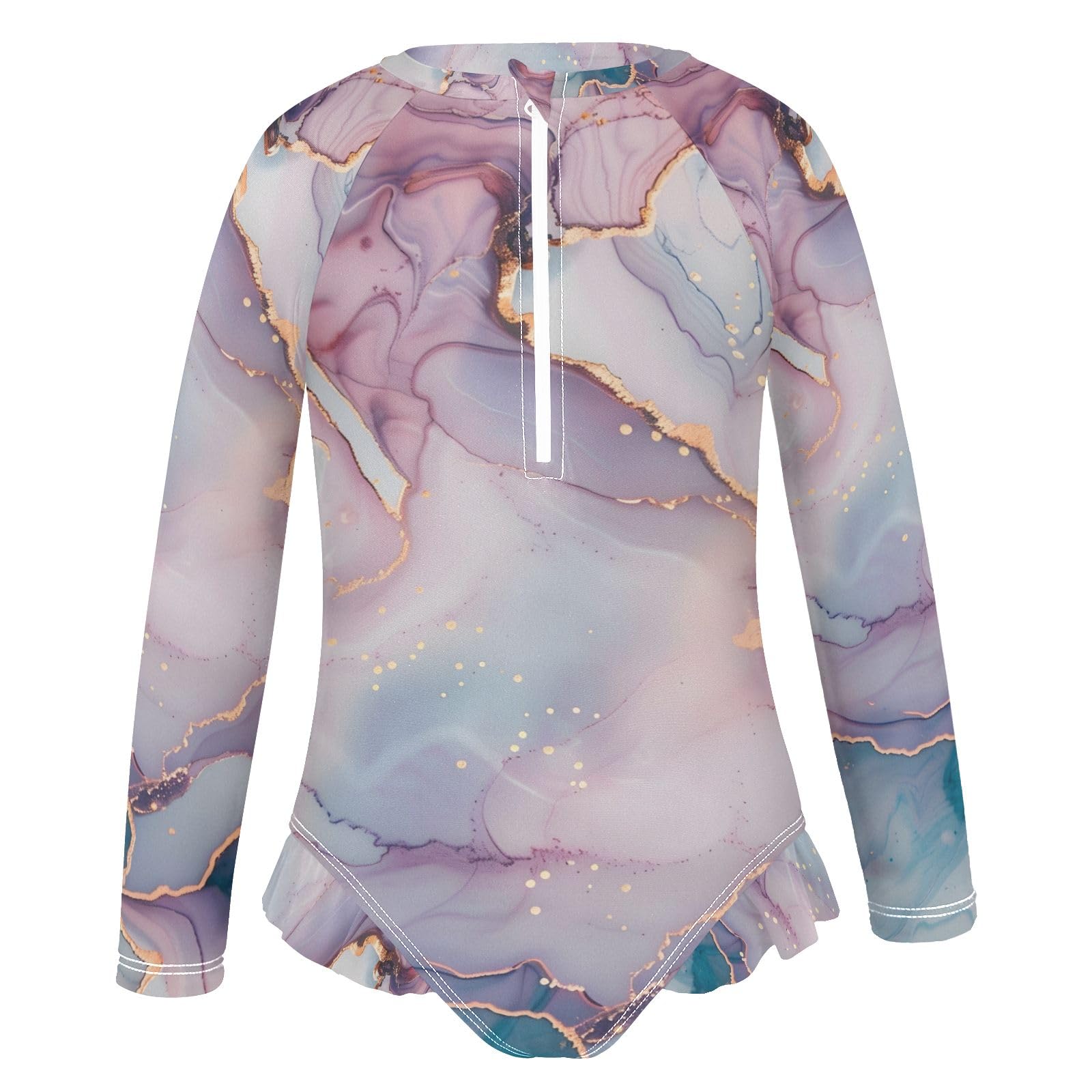 ALAZA Swimsuit for Girls Long Sleeve Rashguard Bathing Suit White Pink Marble Quick Dry 4T