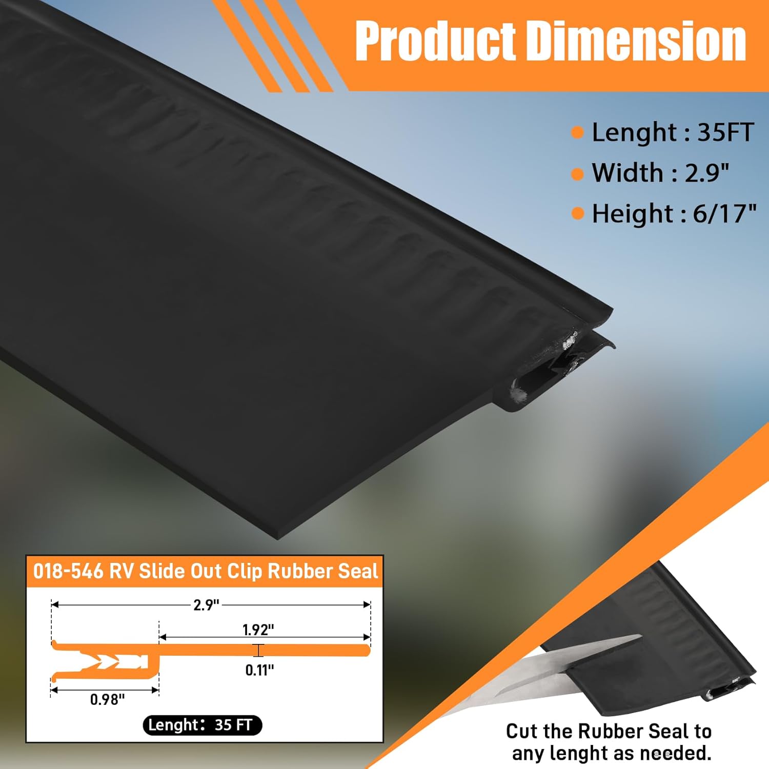 018-546 RV Slide Out Clip Rubber,Door Window Channel Seal Mounts Clip On with 2" Wiper,Suitable for RV Camper Door Window Channel-35FT