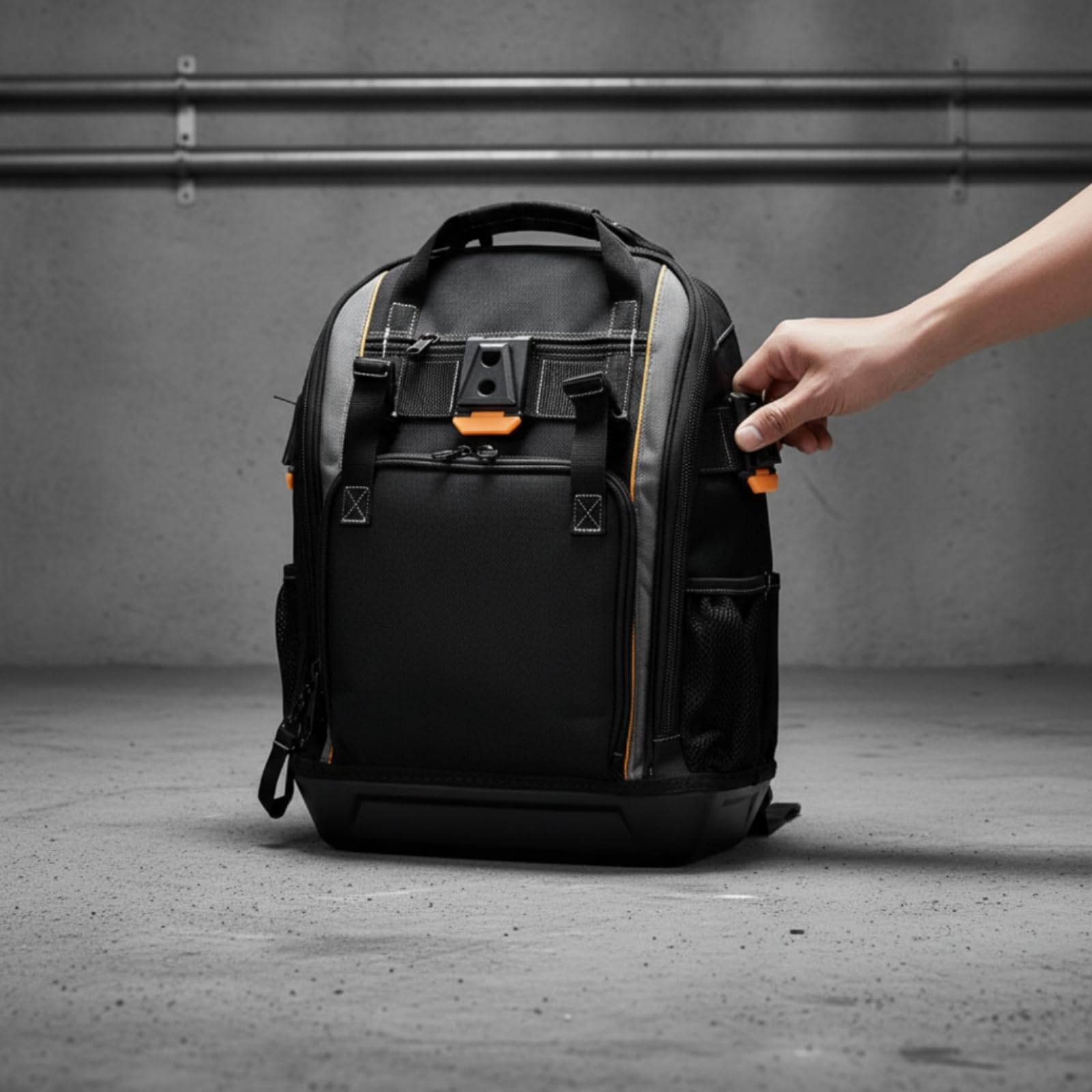 Sac à Dos avec Base Moulée Renforcé | Multipoches, extrêmement résistant Résistant, Sac à Dos Porte-Outils, pour Chantier, Maintenance Mobile, Électriciens