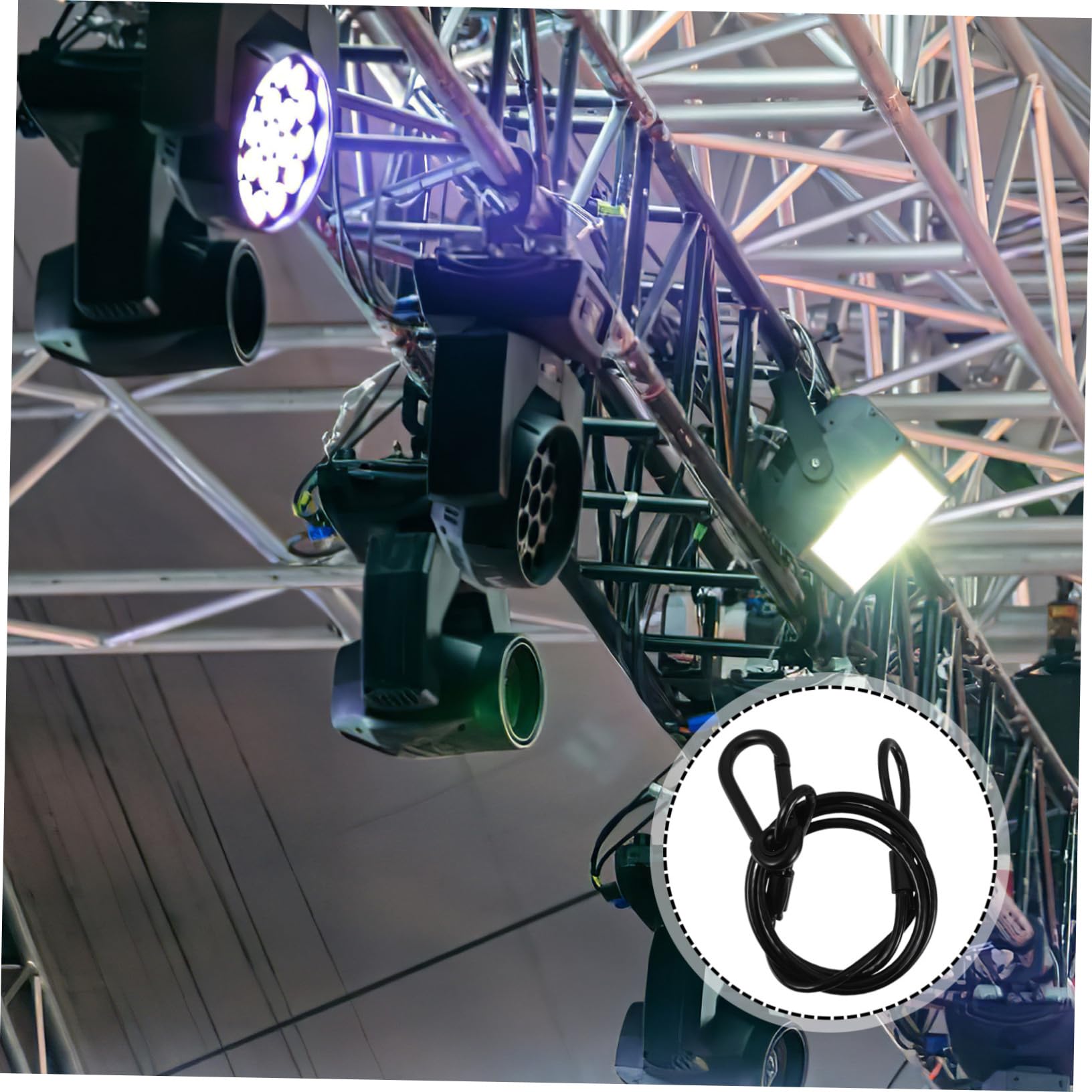 Yardwe Cavo di Sicurezza in Filo D’acciaio 4mm Nero per Luci da Palcoscenico, Resistente Fino a 50 Kg, Set da 10 Pezzi Gancio per Illuminazione Scenica Professionale