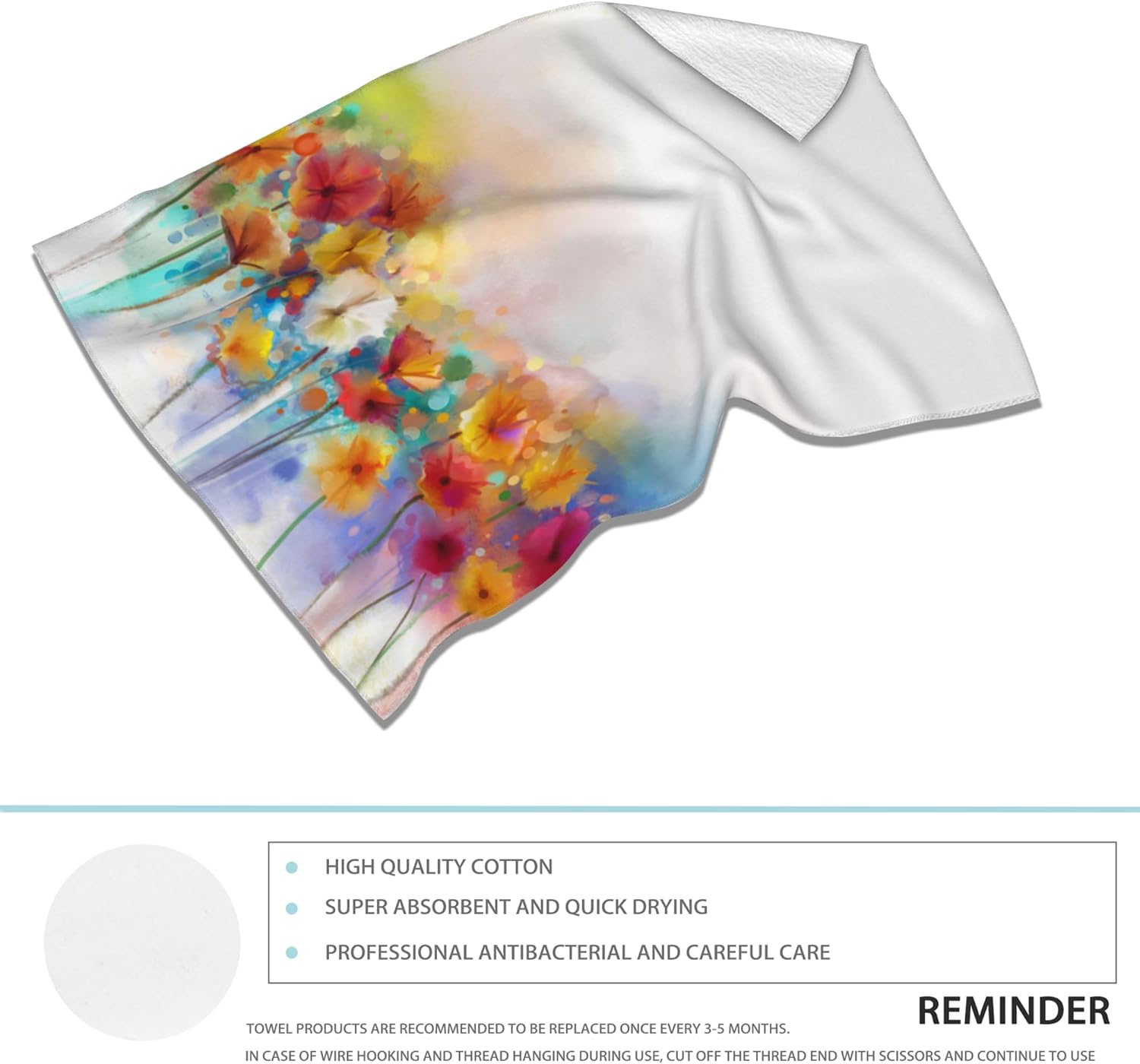 2 Pack Hand Bath Towel,Watercolor Poppy Flower Fingertip Towel Bathtub Decorative Bath Towel Bathroom Kitchen Towel Set Highly Absorbent SPA Gym Towels 14x28 Inch - Image 3