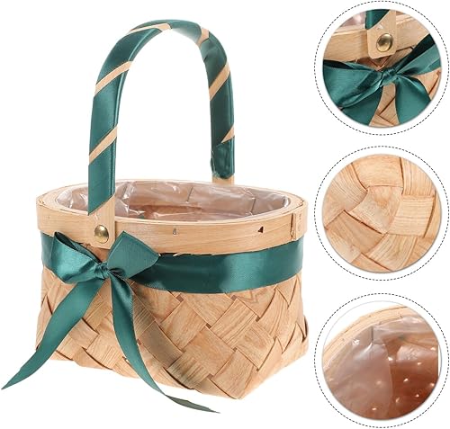 Miniatura 9 de Abaodam Cesta de flores tejidas para boda, baby shower, cesta de embalaje (verde)