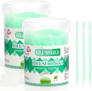 BrushPicks Interdental Toothpicks, Soft Interdental Brushes and Dental Floss Picks 2-in-1, Teeth Plaque Remover 1000 Toothpicks, Mint, 2 Pack