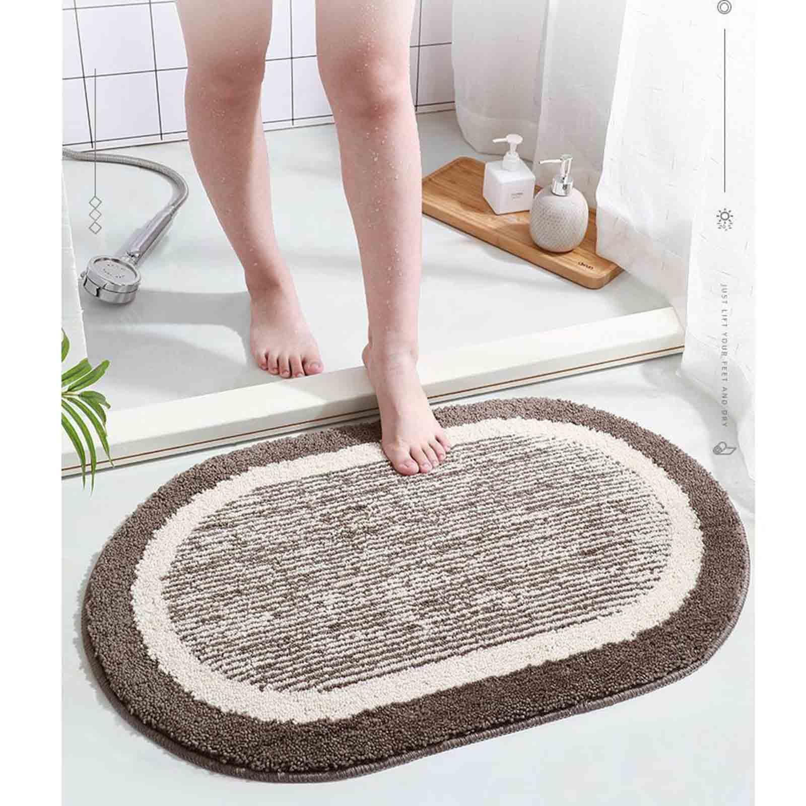 Badezimmerteppich Badematte rutschfest Badvorleger Badteppich Badematten Badteppiche Bath Mat Badezimmermatte Grau Dicke Fußmatte Oval Waschbar (Grey,60x90cm)