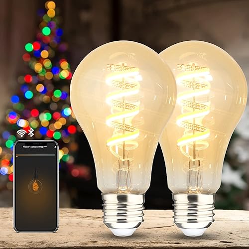 Homevenus HVS Smart Edison Bulbs, A67 E26 6W Dimmable Tunable Warm White 2100-5000K Farmhouse Vintage Décor Amber Glass 2.4GHz Wi-Fi APP Control Dawn to Dusk Work with Alexa Google Assistant 2 Packs
