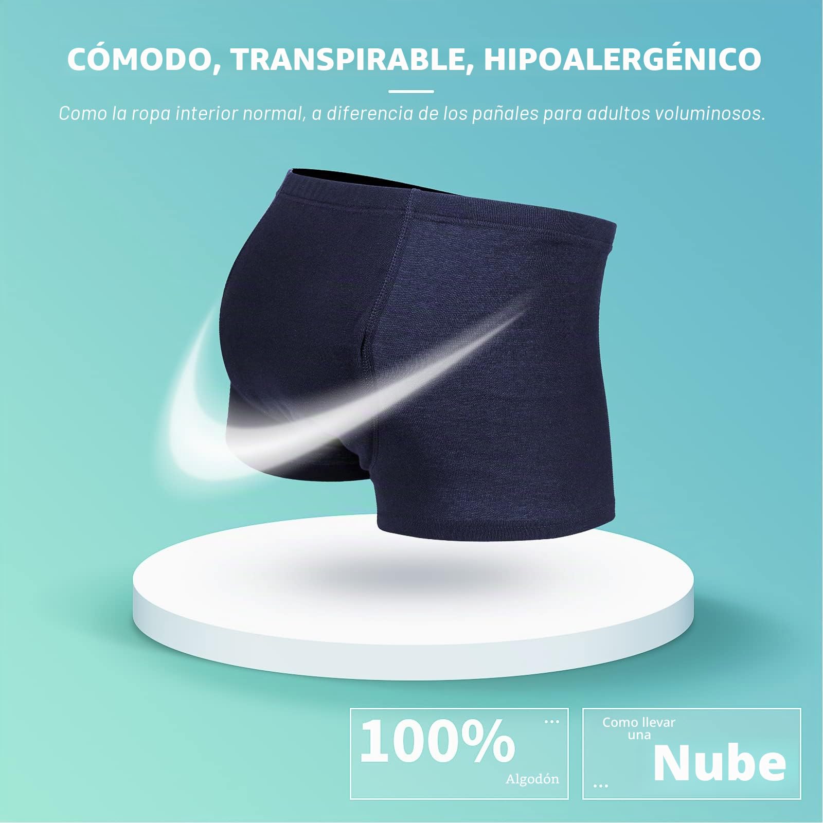 3 Pares de Calzoncillos para Incontinencia Hombre 250 ml Boxer de Algodón Lavable y Reutilizable con Almohadilla Absorbente Ropa Interior Absorbente Azul Talla M
