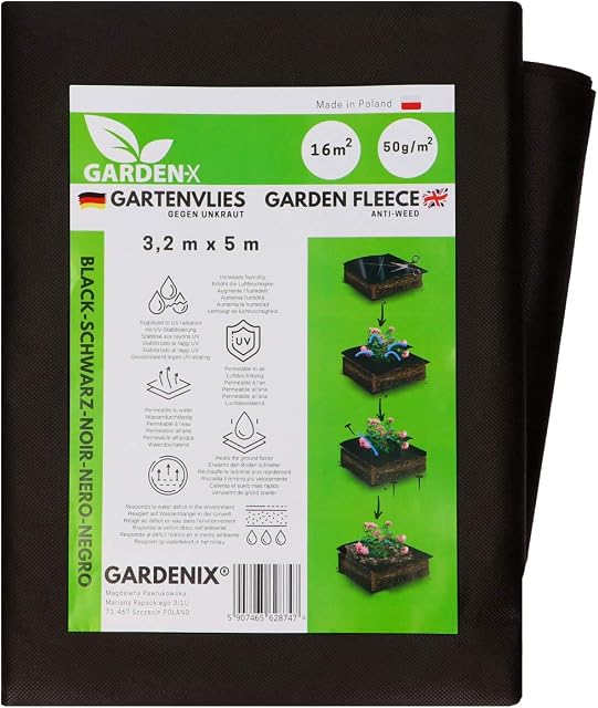 GARDENIX® 16 m² sheet non-woven weed control fabric - UV stabilised 50g/m² landscape ground cover membrane black (3,2m x 5m)