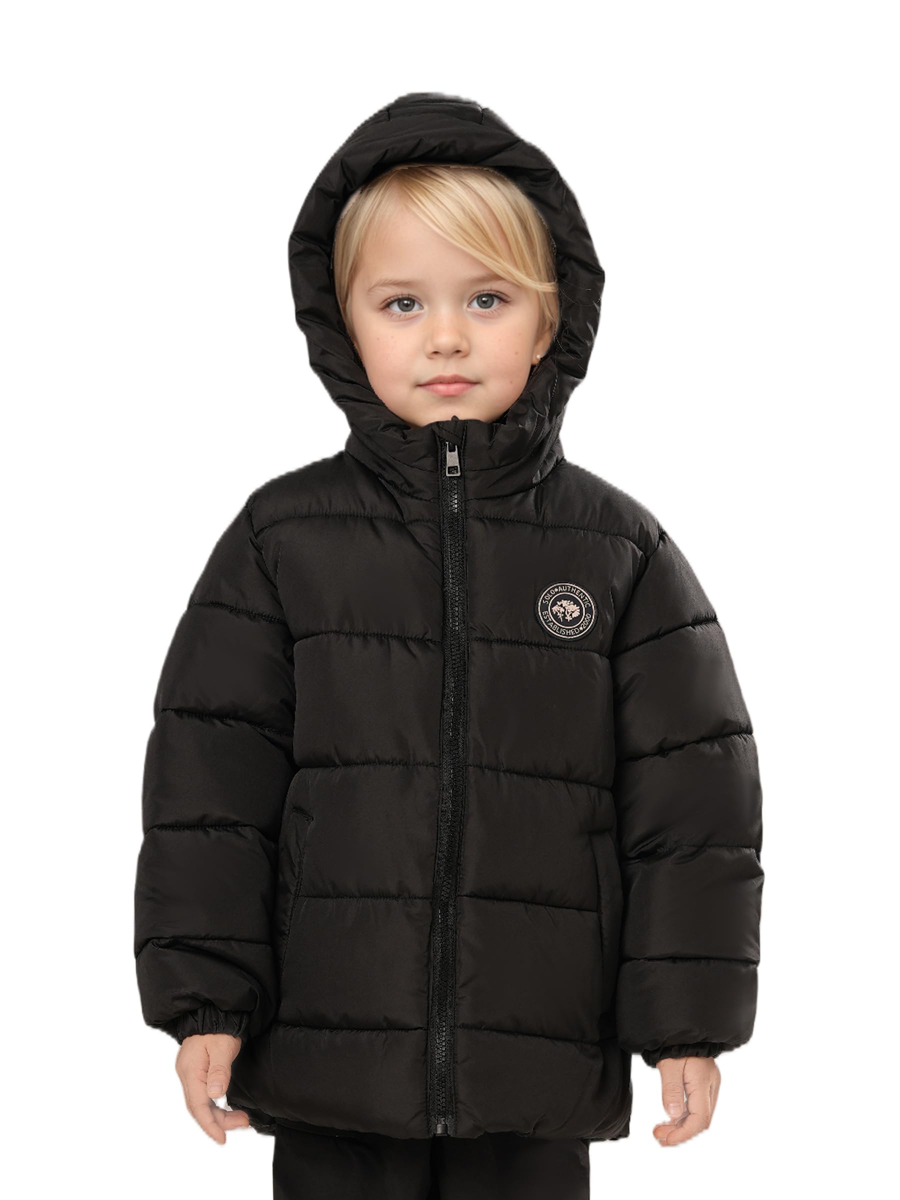 SOLOCOTE Cappotto invernale per bambine Imbottitura sintetica resistente all'acqua Parka con cappuccio e fodera in pile Nero 116