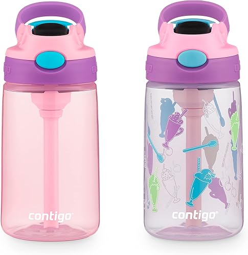 Contigo Botella de agua AUTOSPOUT para niños, 14 onzas, paquete de 2, helado de fresa