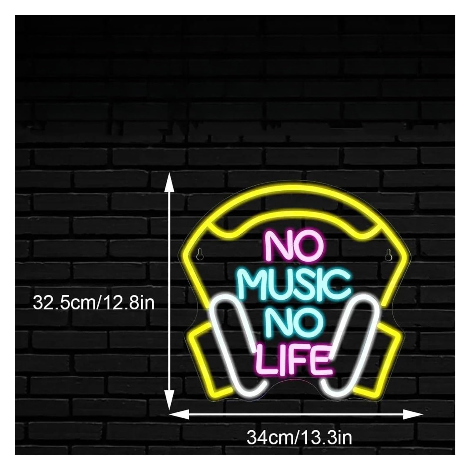 Luci al Neon Da Parete No Music No Life Insegna Al Neon Luce A LED Per Decorazioni Murali Alimentata Tramite USB Per Sala Musica Camera Da Letto Negozio Sala Giochi 34cm×32.5cm