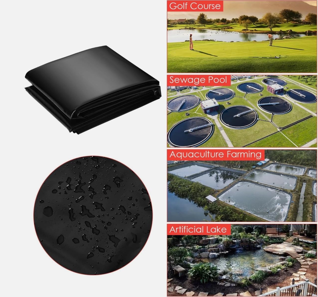 teichfolie 6X6m poolfolie Schwarz HDPE Teichfolien Schwerlast, Gartenpoolmembran Stabil und langlebig Dichtungsfolie Teichmembran für Häuser Teiche Blumen Gärten für gartebnpools