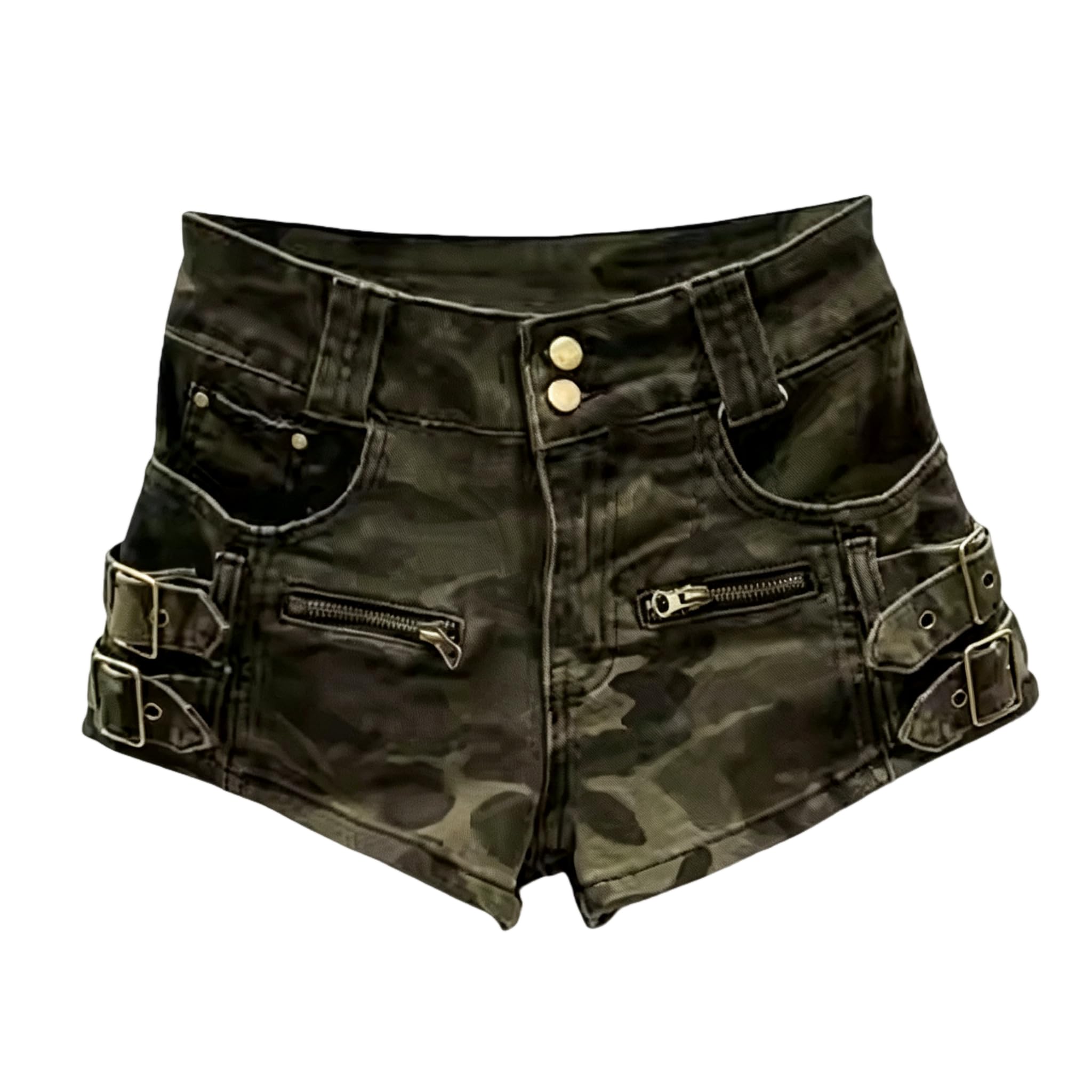 Shorts Jeans Donna Donne Harajuku Low Rise Denim Metallo Fibbia Zipper Decor Retro Streetwear Mini Pantaloni Caldi-Black-m