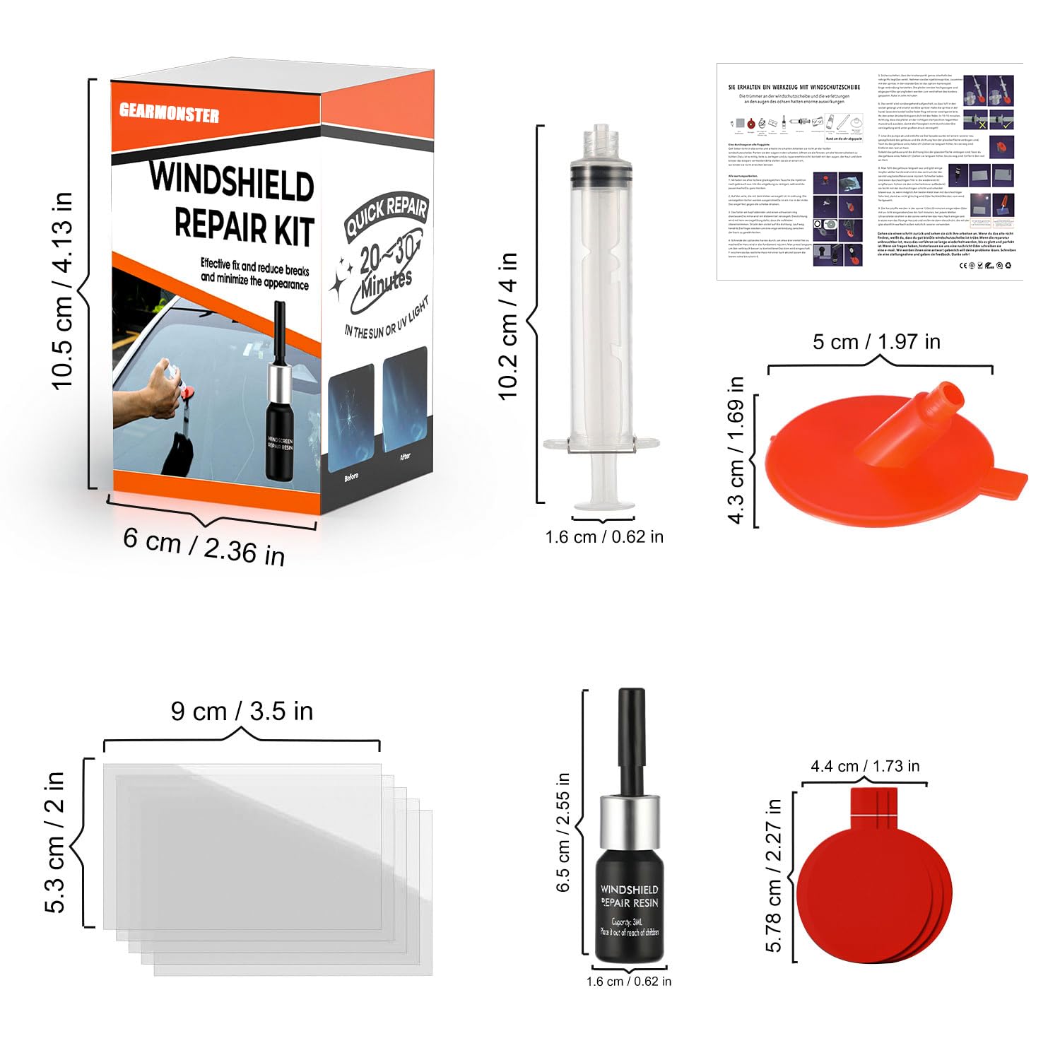 GEARMONSTER Kit di riparazione del parabrezza, kit di riparazione del parabrezza dell'auto, kit di riparazione del vetro, liquido di riparazione del vetro, kit di riparazione Windshield, accessori per