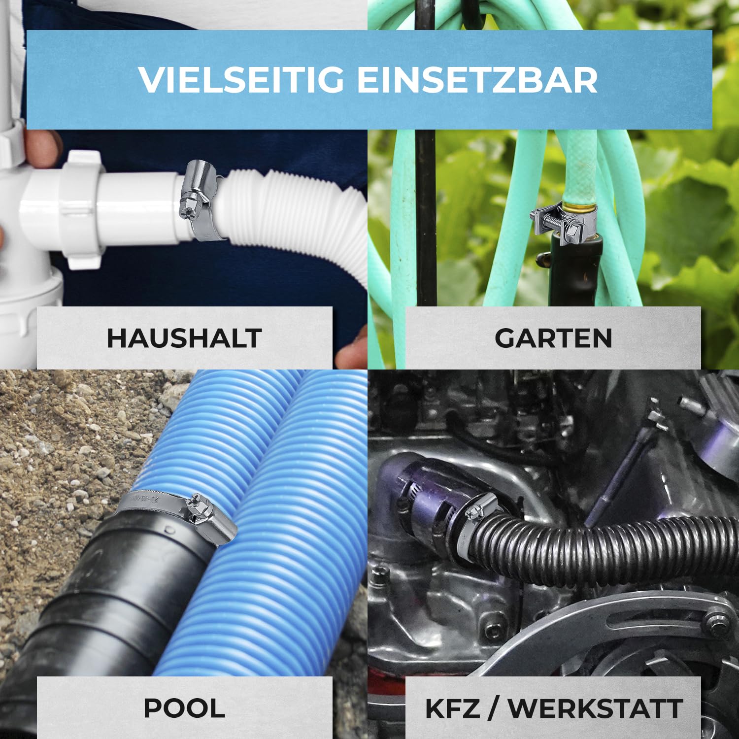 GRAFT Schlauchschellen Wandhalter Set | 227 Stück | Inklusive Halterung und Schraubendreher | Rohrschellen Set | Einstellbare Schlauchklemmen | Schlauchschelle Sortiment | Organizer Rack