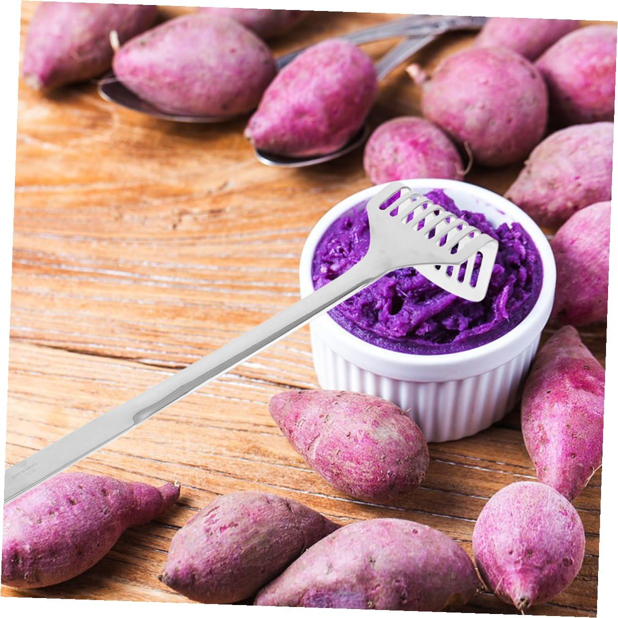 2 Stück Kartoffelstampfer Edelstahl mit Langem Griff Robuster Küchenhelfer zum Mühelosen Stampfen von Kartoffeln Süßkartoffeln und Obst Korrosionsbeständig Komfortabel und