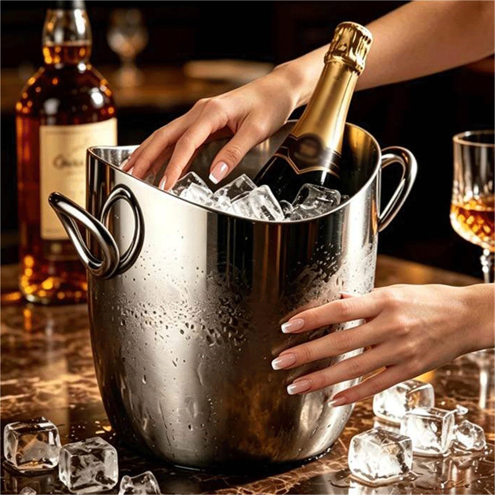 DengxiaoqingOZ Cubo de champán Cubitera de Acero Inoxidable con Dos Asas for Fiestas Cubo/Enfriador de Bebidas(Pequeño)