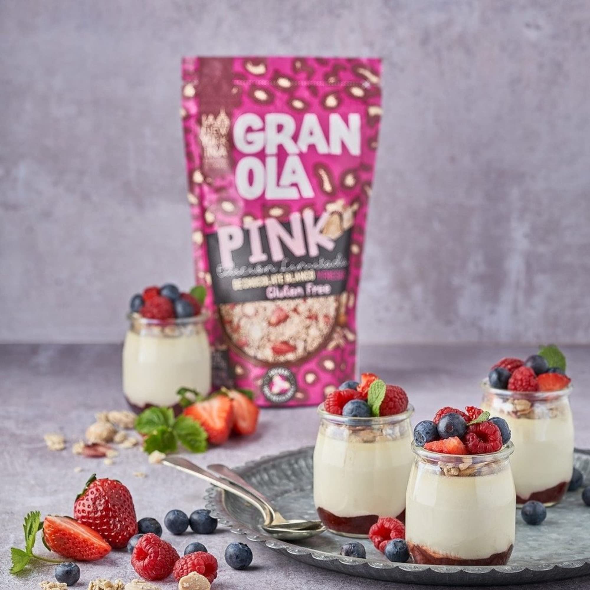 La Newyorkina Granola Sin Gluten Pink 275g Con Chocolate Blanco y Fresas