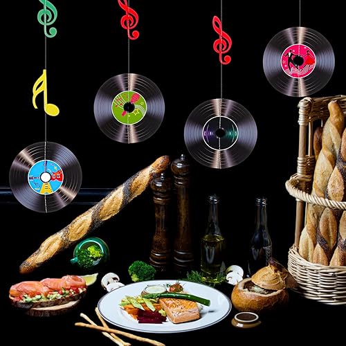 Miniatura 7 de 9 discos de vinilo con temática musical de rock and roll, decoración de fiestas, para colgar techos recortados para fiestas de cumpleaños de los