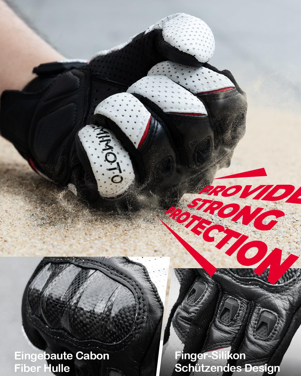 KEMIMOTO Guantes Moto Hombre, Piel de Cabra Dedos Completos con Almohadillas Antideslizantes, Pantalla Táctil y Protección para Motocross, Scooter