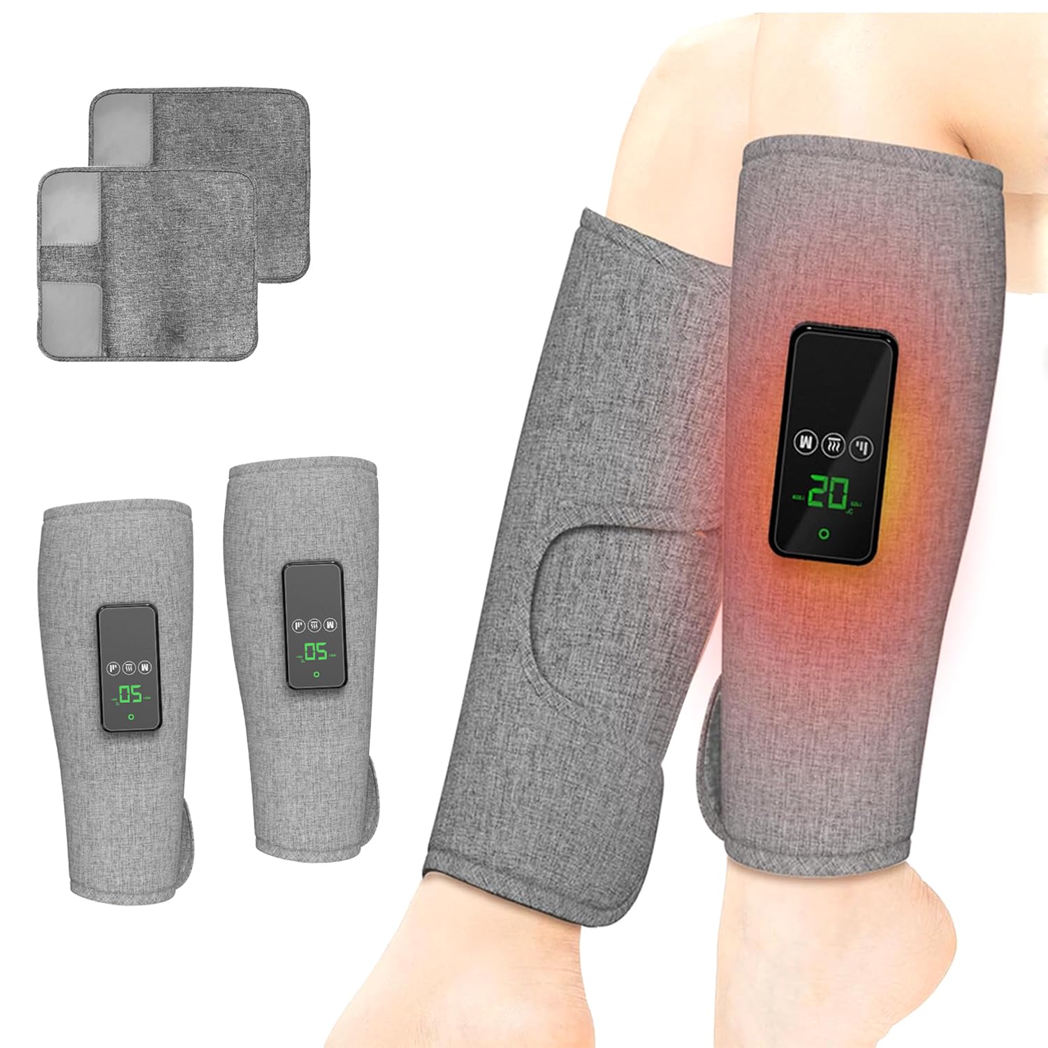 QHENS Presoterapia para Casa Inalámbrico, 2pcs Masajeador presoterapia Piernas con Calor, 3 Modos＆3 Intensidades, Alivio Muscular, 2500mAh (120 min), 57x34CM, Ajustable para Todas las Piernas