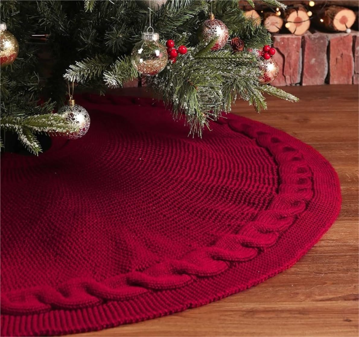 Tappeto Albero di Natale, Gonna per Albero di Natale 48 Pollici Lavorata A Maglia Spessa Decorazione Rustica per Feste Natalizie Festa Forniture(A-Red)