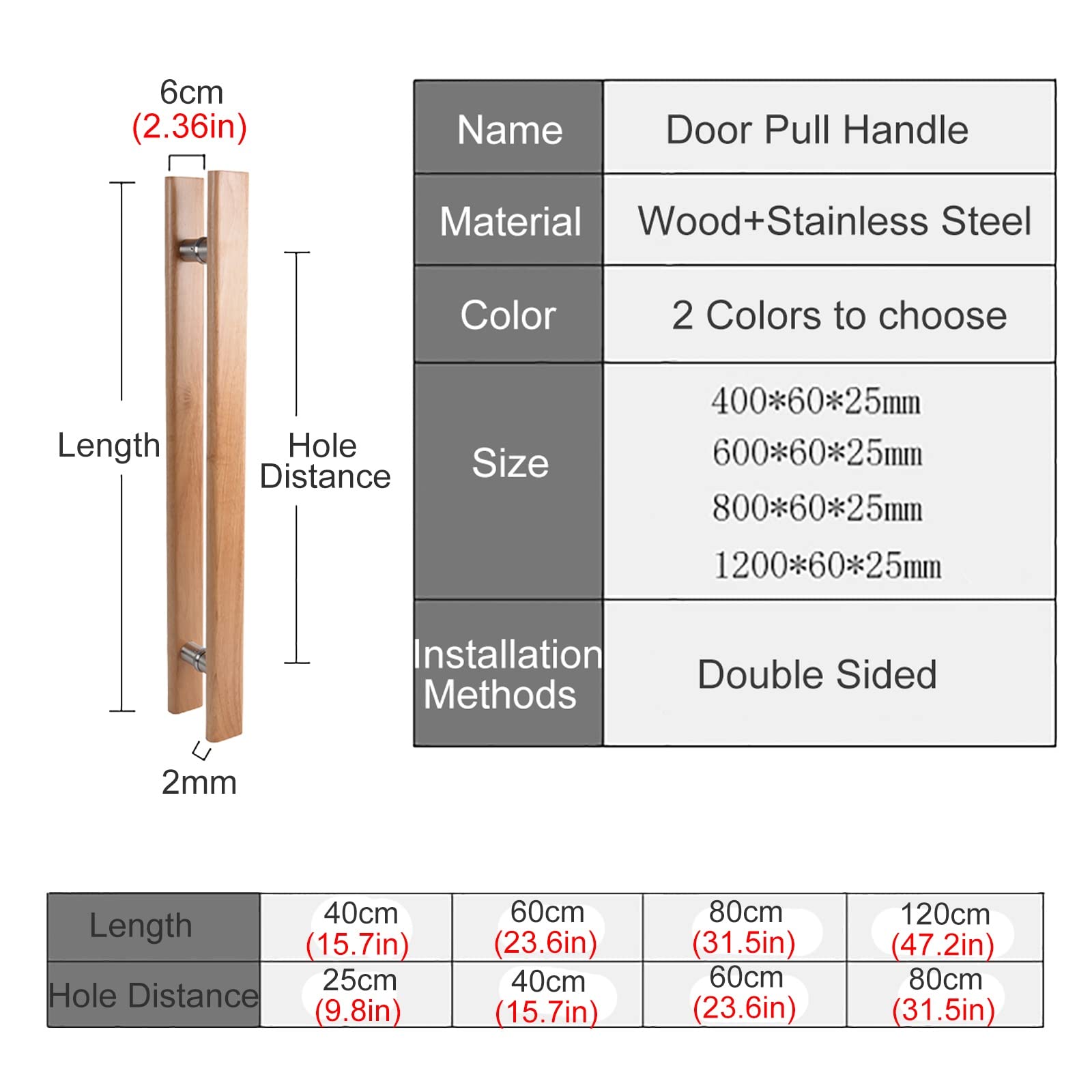 Manilla de Puerta de Madera de Doble Cara, Barra de Agarre en Forma de H para Puertas de Vidrio y Madera, Ideal para Estudios, oficinas y cocinas.