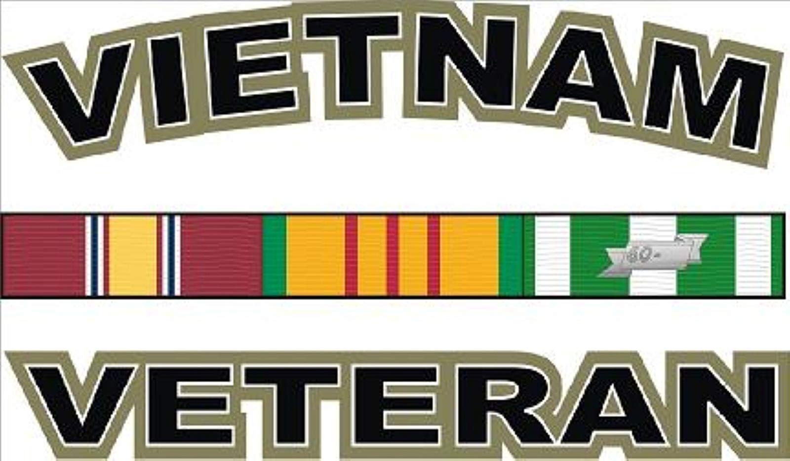 Vietnam Veteran with Ribbons Bumper Sticker Decal with Clear Background Vinyl - Made in USA 6 in. x 3 in.