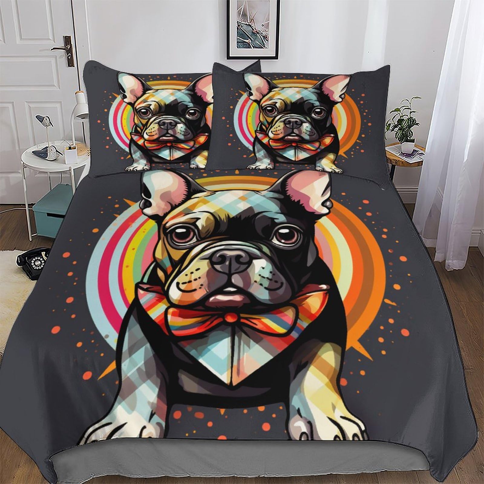 Housse de couette bouledogue français pour chambre double cosy