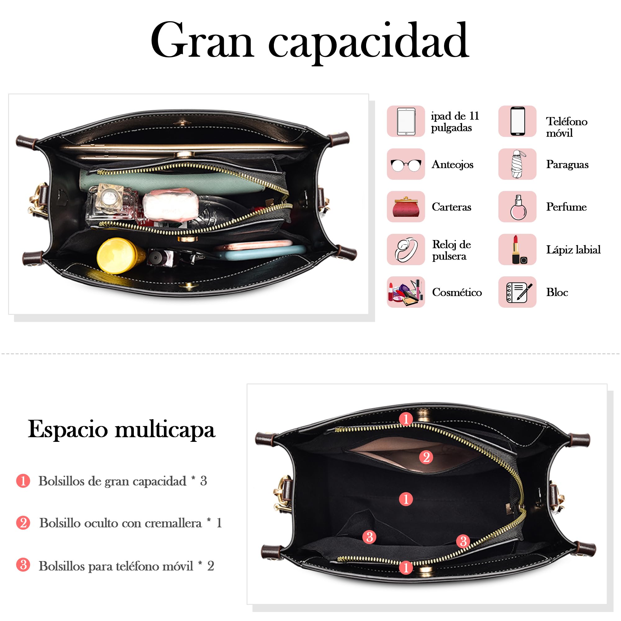 Bolsos de Mujer Bolso Moda Mano de Hombro PU Cuero Gran Capacidad Tote Trabajo Escuela Viajes Casual Diario Bolsos Cruzados Caqui