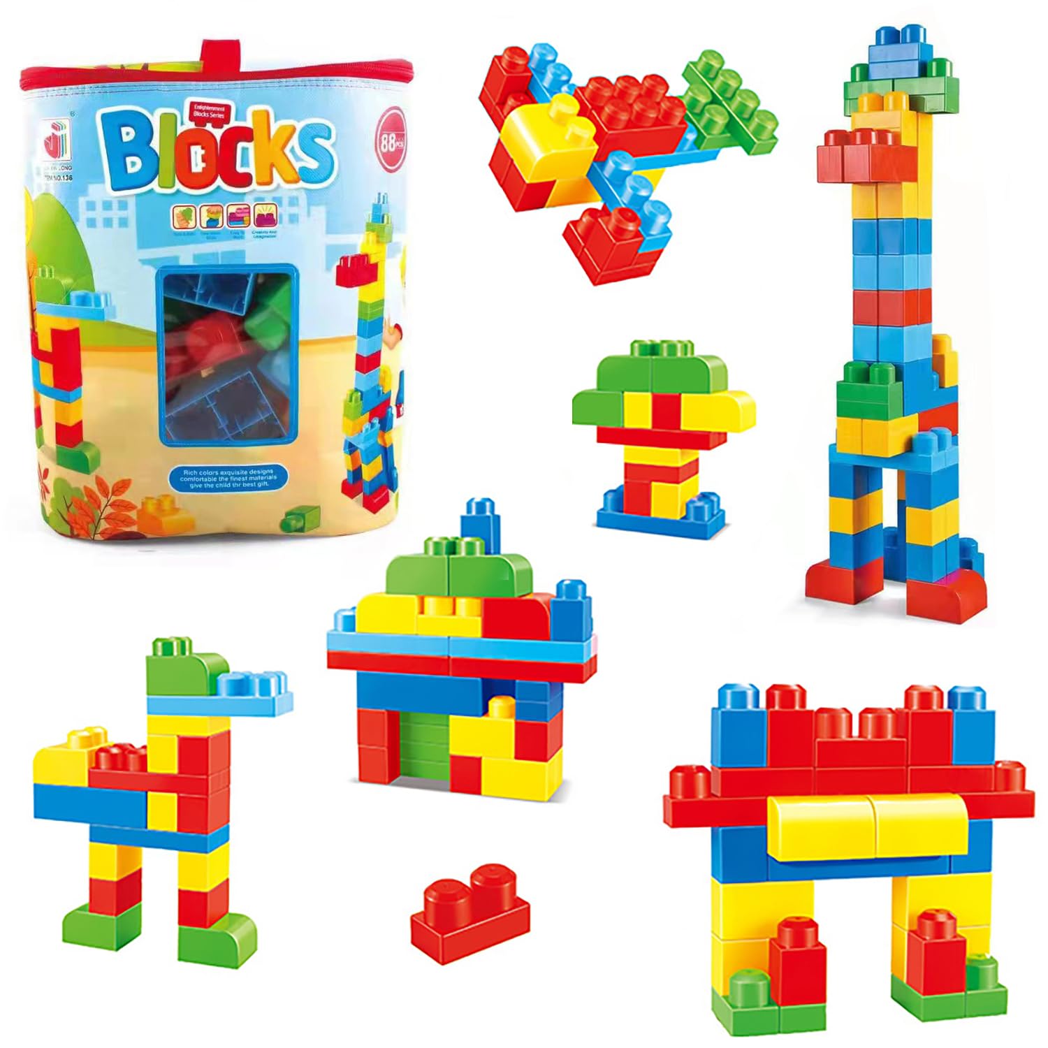 Moonmen Building Blocks 88 Pcs large Big jumbo Mega Bricks construction educational Multi color block مكعبات اطفال العاب