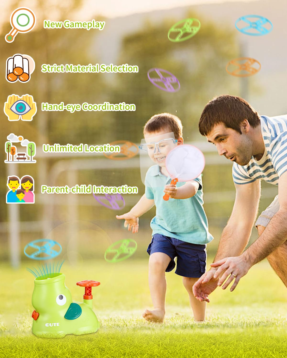 Fliegende Scheibe Launcher Outdoor Spielzeug | Für Kinder 3–10 Jahre | Mit Frisbees & Netz – Sicheres Gartenspiel