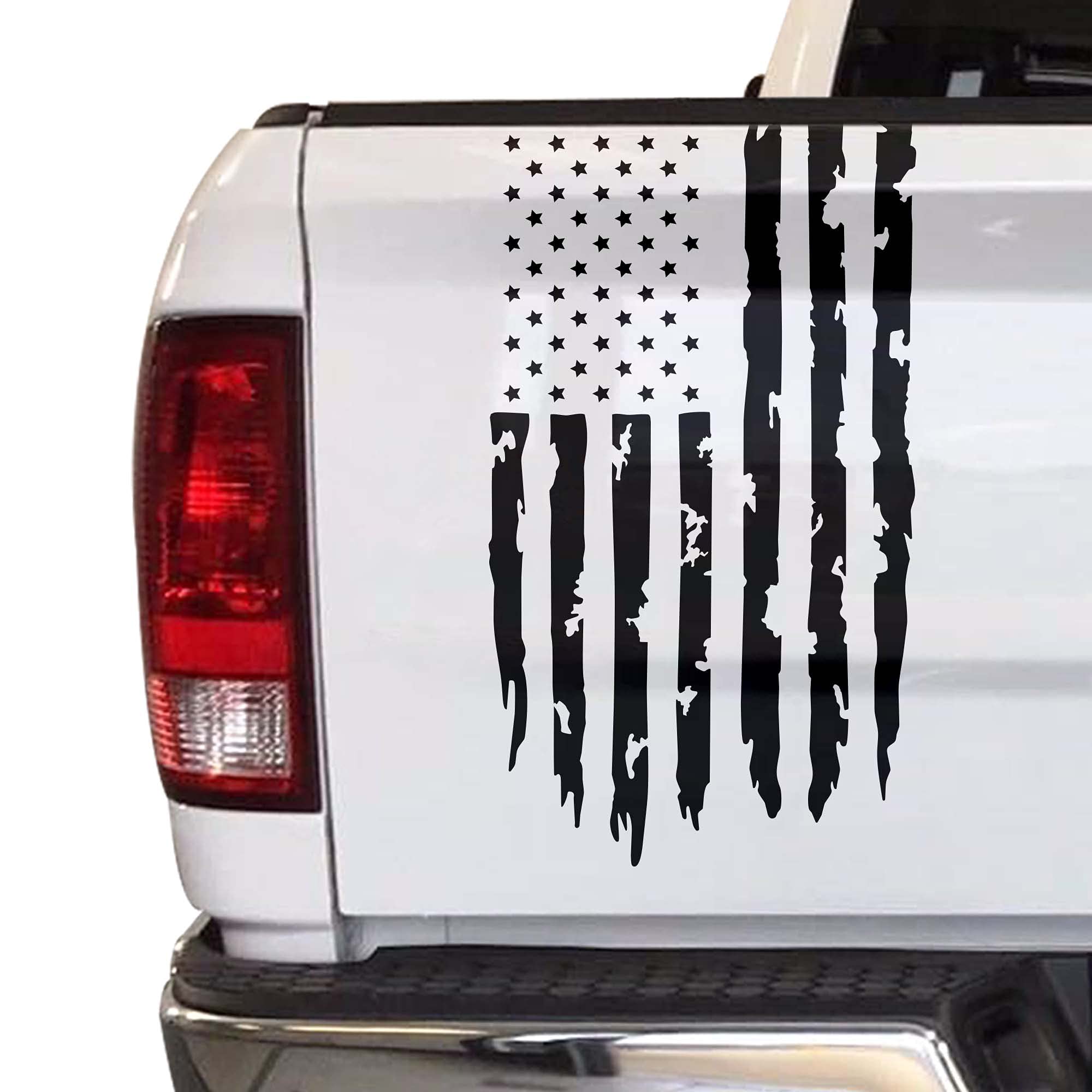 Distressed American USA US Flag Truck Tailgate Vinyl Decal Compatible with Most Pickup Trucks - EUA Flag Rear Graphic Car Sticker (11" x 20", Black)