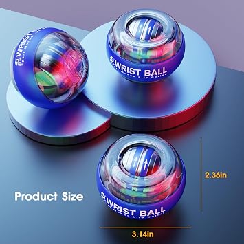 JIN BD Wrist Gyro Ball and Finger Skateboard Set Self-Starting Forearm Exerciser for Grip Strength, Hand & Finger Exerciser, Home Gym, Workout, Rehabilitation,Colorful Light Blue