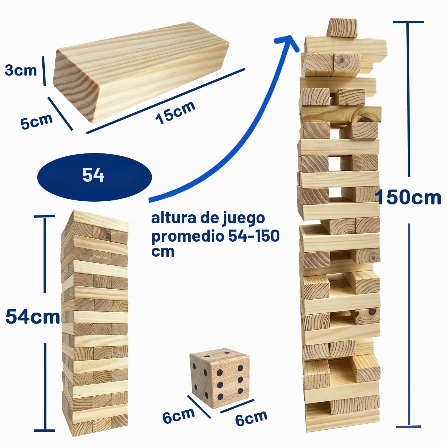Jac & Mok Torre de tambor de madera con bolsa de transporte (54 unidades) con cubos)